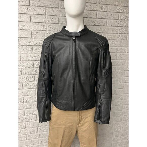 FieldSheer Black Men Armored Leather Motorcycle Jacket Size 14 Unisex - Picture 1 of 16